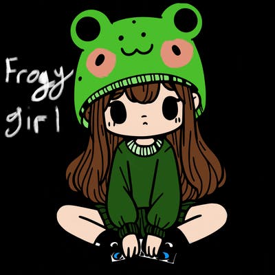 a girl wearing a frog hat and some frog socks