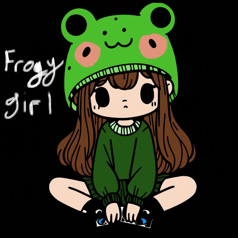 a girl wearing a frog hat and some frog socks