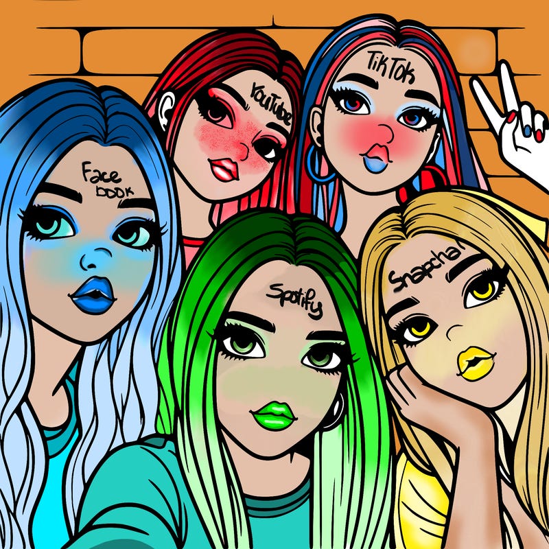 group of teen girls friends y2k up close in a selfie