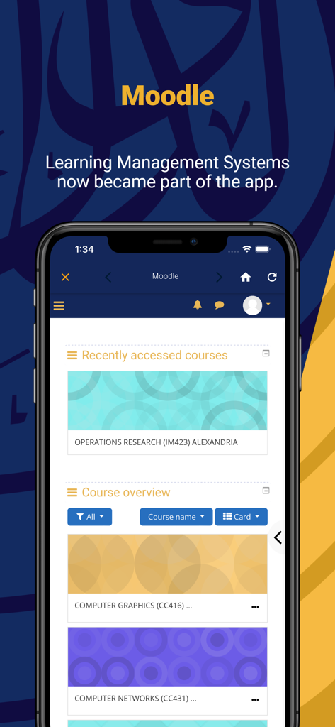 AASTMT Student Portal - AASTMT Student Portal app displaying the Moodle learning management system interface with student course overview.