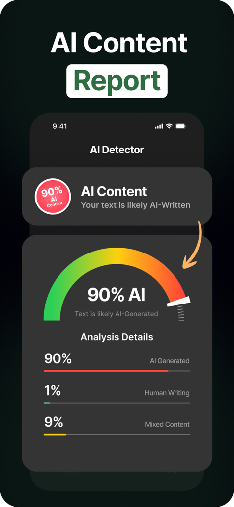 GTPZero: AI Detector Humanizer - AI content detection report screen showing a 90 percent AI-generated score with analysis details