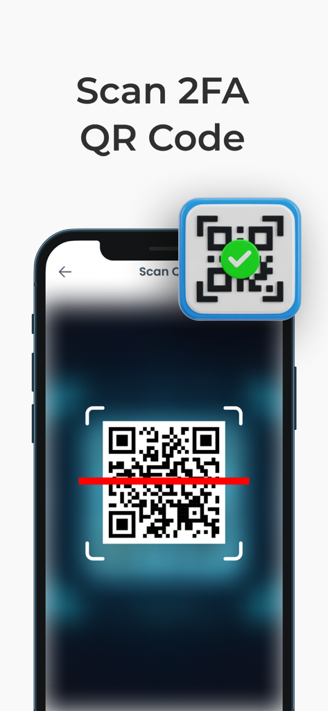 Authenticator App PRO - iPhone screen demonstrating how to scan a 2FA QR code for account security