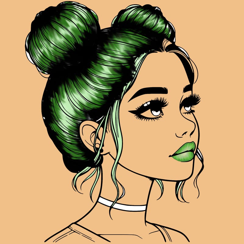 realistic girl with buns on the top of her head