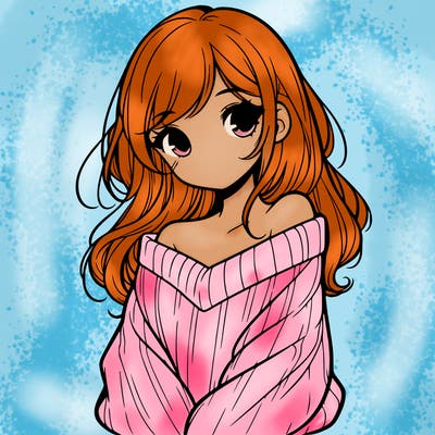 shy pretty girl wearing a sweater that is falling off one shoulder portrait