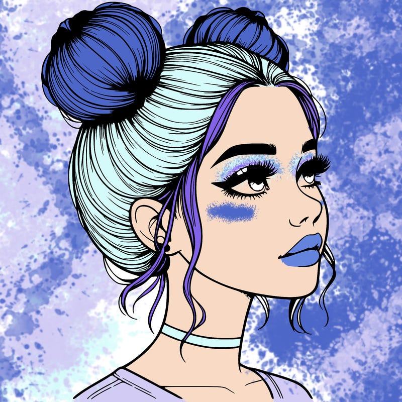 realistic girl with buns on the top of her head