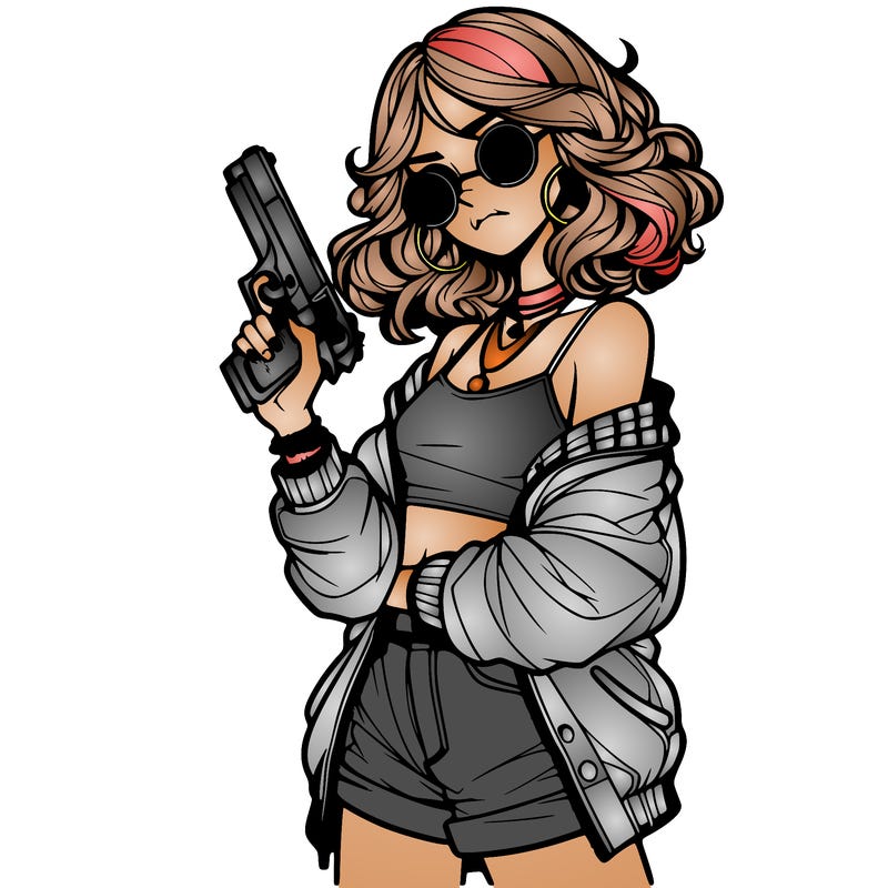 stylish teenage girl with gun