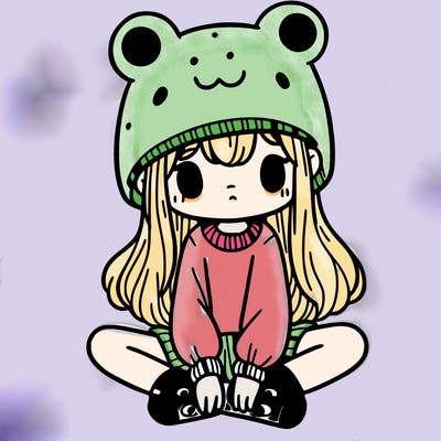 a girl wearing a frog hat and some frog socks