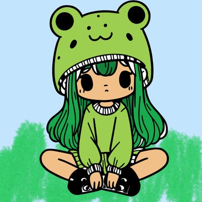 a girl wearing a frog hat and some frog socks