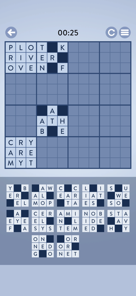 Word Mosaic - Word Mosaic gameplay showing letter tiles being arranged in a grid