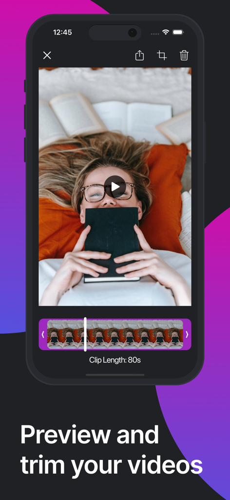Video Teleprompter - Evelize - A smartphone screen showing the video preview and trimming feature in the Evelize app
