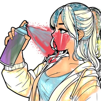 a realistic girl spray, painting