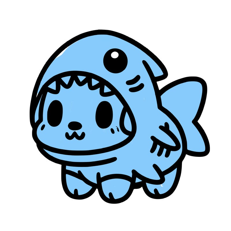 cute dog wearing a shark costume