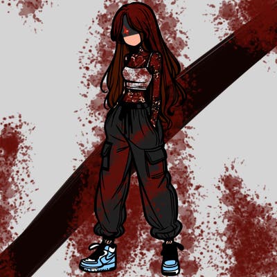 girl in baggy pants crop top and long hair