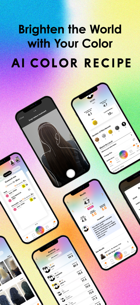 AI Color Recipe - AI Color Recipe app interface showing hair color analysis results and professional rankings
