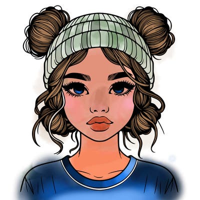 realistic girl with buns in her hair with a beanie on