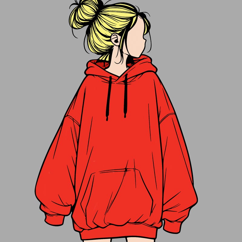 realistic girl with a oversized sweatshirt on and a bun