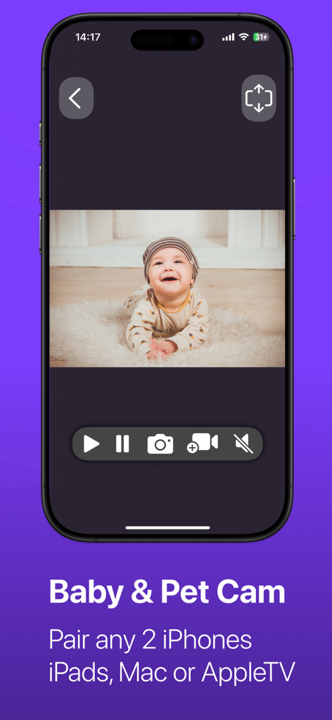 IP Camera Viewer - Cam Hero - Cam Hero app interface showing a baby monitor video feed on an iPhone