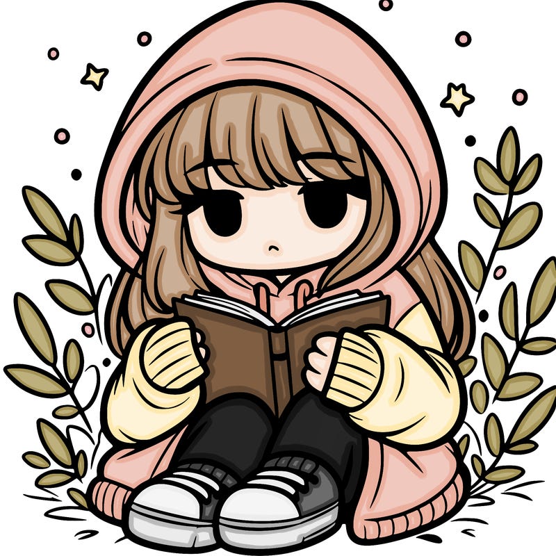 girl in oversized hoodie reading a book