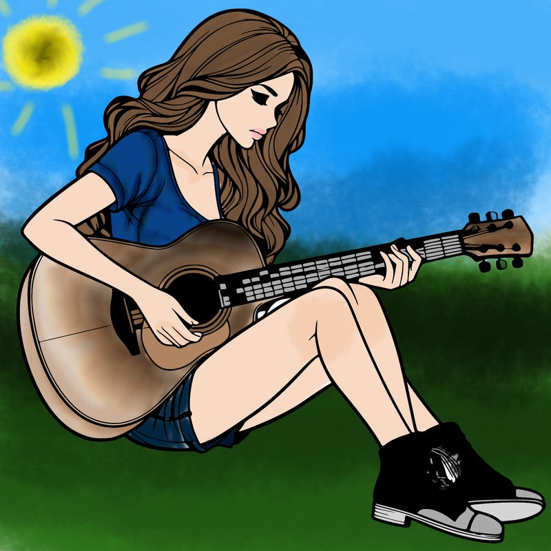 realistic woman play guitar