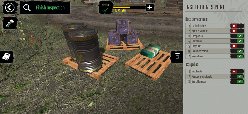 Contraband Police Mobile - Contraband Police Mobile inspection report showing cargo and document verification