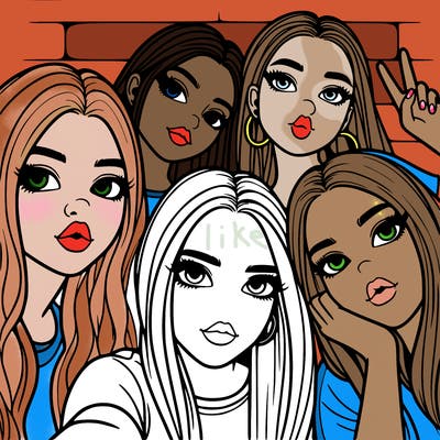 group of teen girls friends y2k up close in a selfie