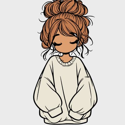 girl with baggy sweatshirt and messy bun
