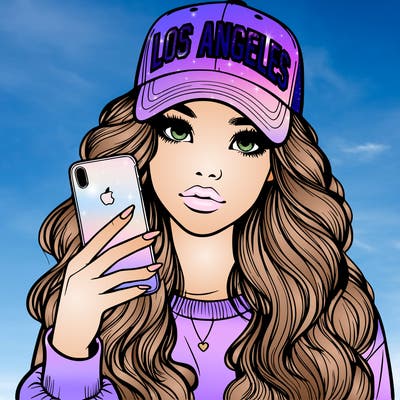 realistic beautiful girl wearing los ángeles cap holding an iphone