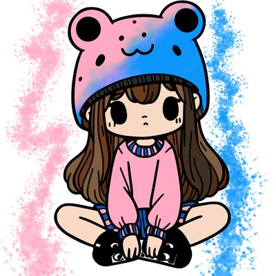 a girl wearing a frog hat and some frog socks