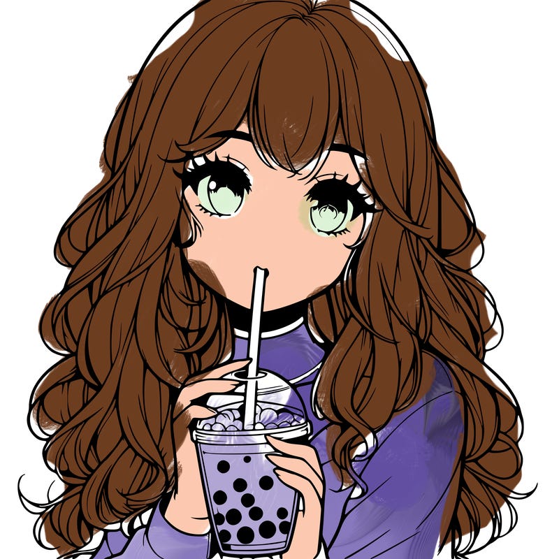 realistic girl drink a boba