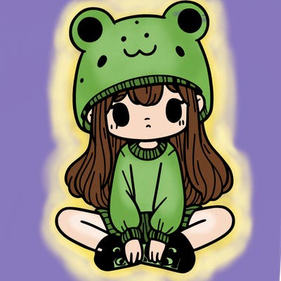 a girl wearing a frog hat and some frog socks