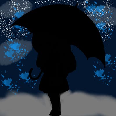 lonely girl holding black umbrella