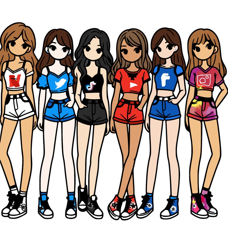 a group of girls wearing crop tops and shorts