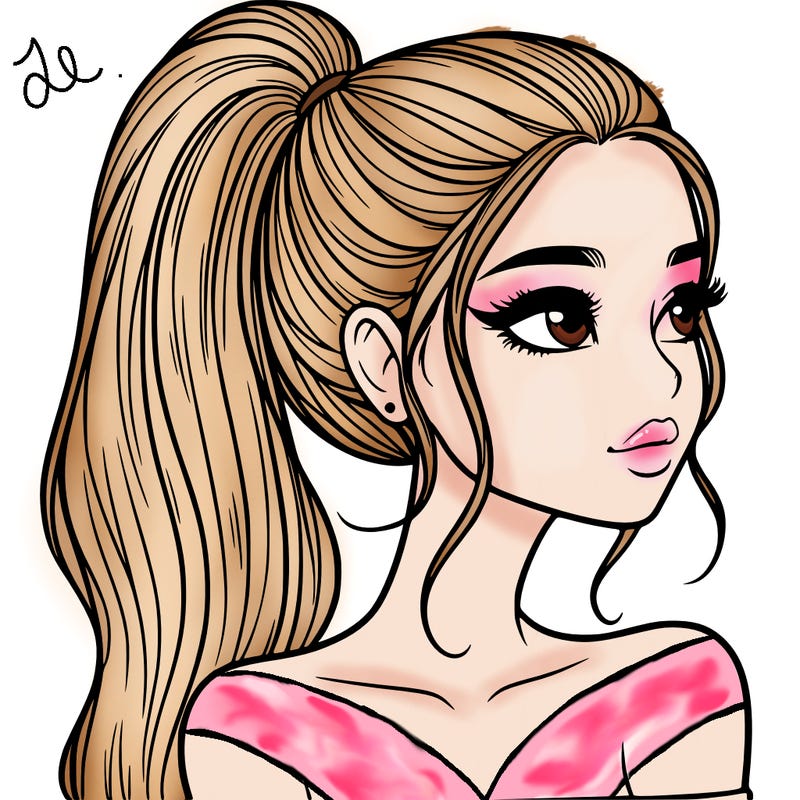 a beautiful and realistic girl with a high pony tail