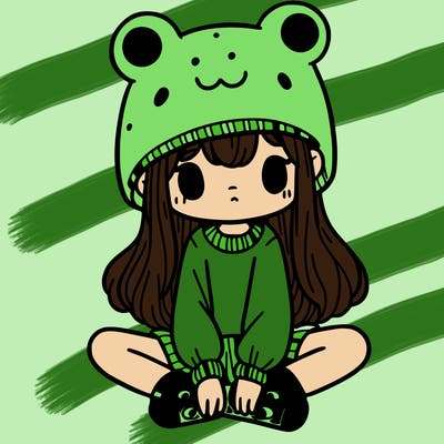 a girl wearing a frog hat and some frog socks