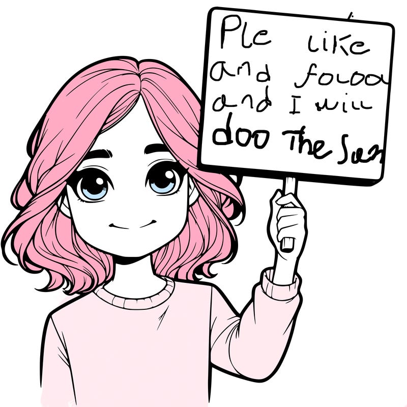 realistic girl holding up a sign