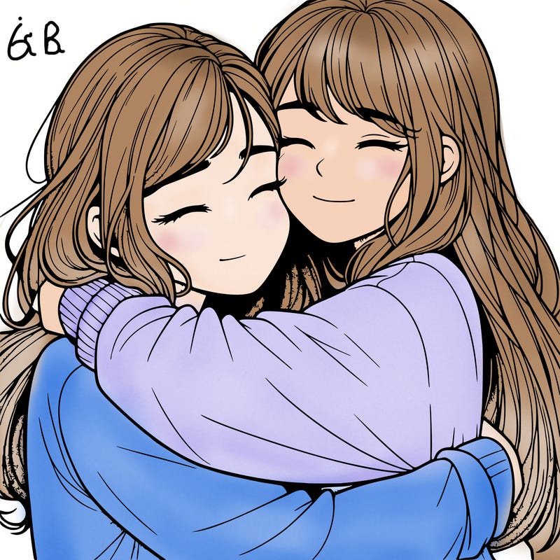 realistic two girls hugging