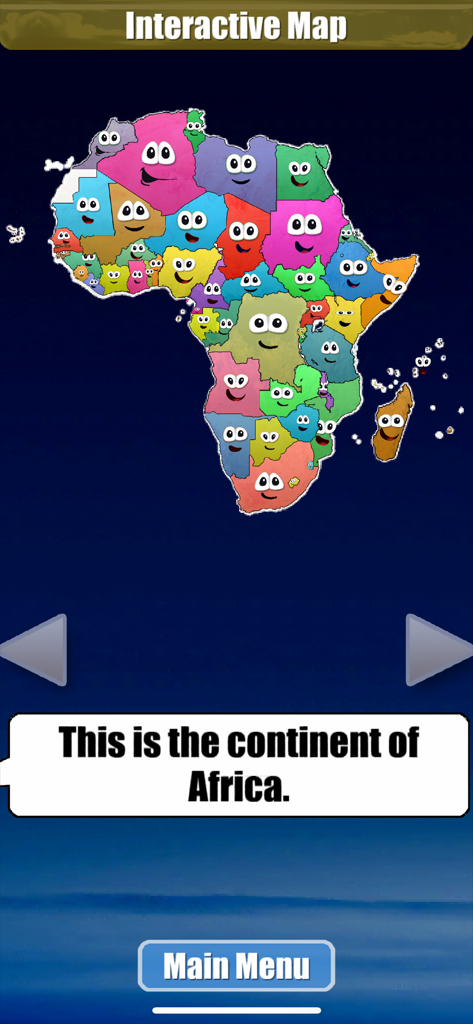 Stack the Countries® - Una mappa interattiva dell'Africa con colorati personaggi di paesi a cartoni animati con volti dall'app educativa Stack the Countries.