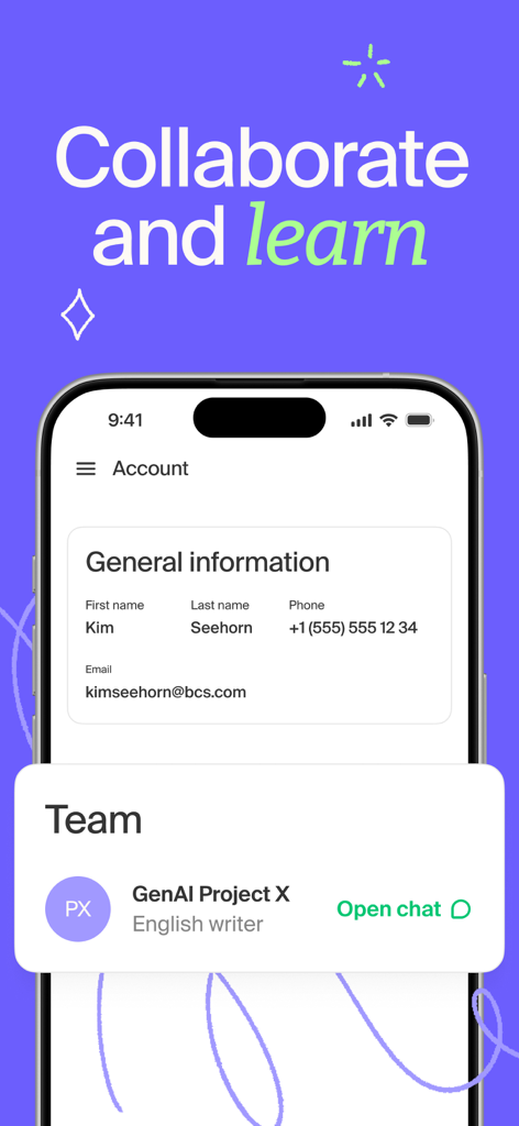 Mindrift app account screen showing user profile and team project collaboration features