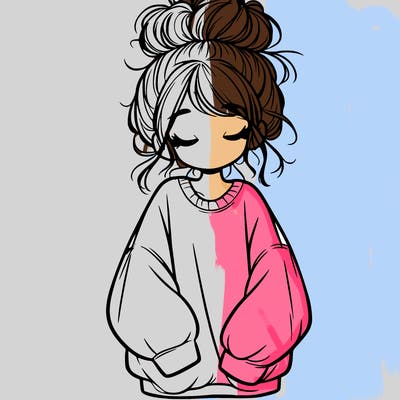 girl with baggy sweatshirt and messy bun