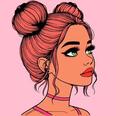 realistic girl with buns on the top of her head