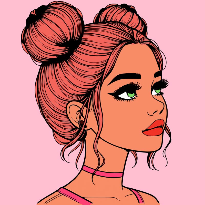 realistic girl with buns on the top of her head