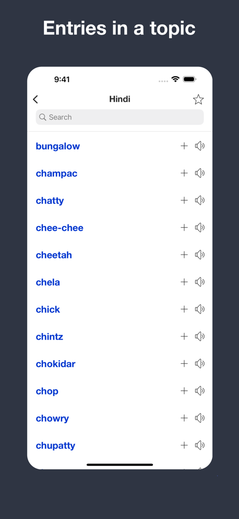 Modern English Etymology - A list of English words derived from Hindi such as bungalow and cheetah in the Modern English Etymology app.