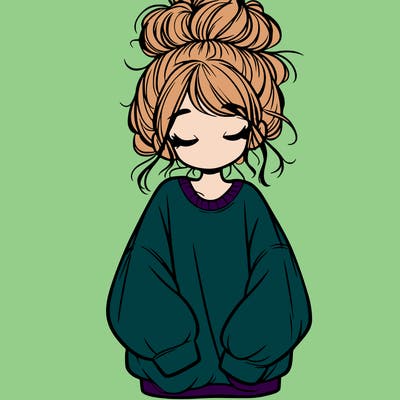girl with baggy sweatshirt and messy bun