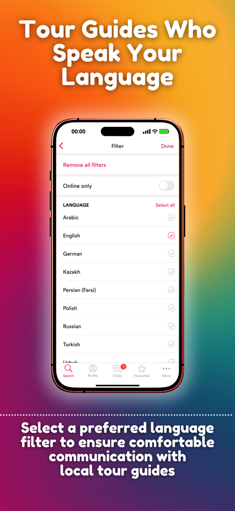 Private Guide World - Interface for selecting a preferred language to filter local tour guides