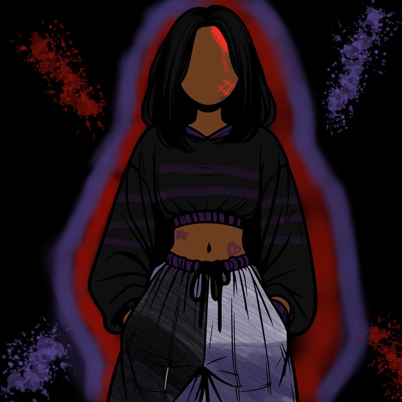 realistic girl faceless with baggy pants and a crop top