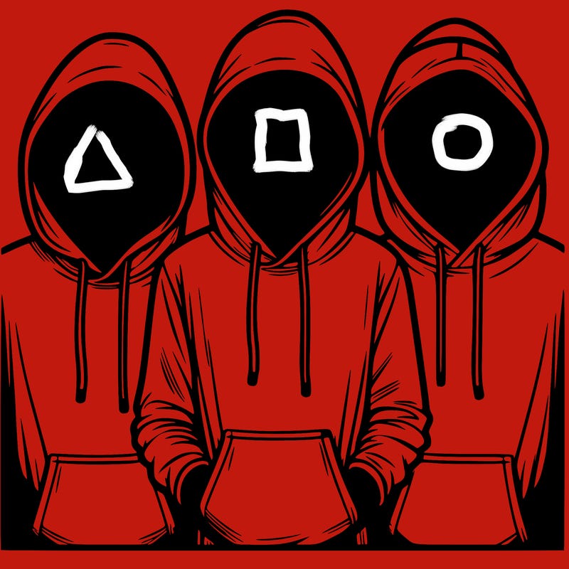 3 faceless people in  hoodies