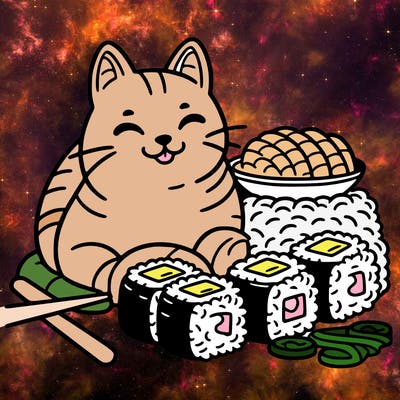 cat with sushi