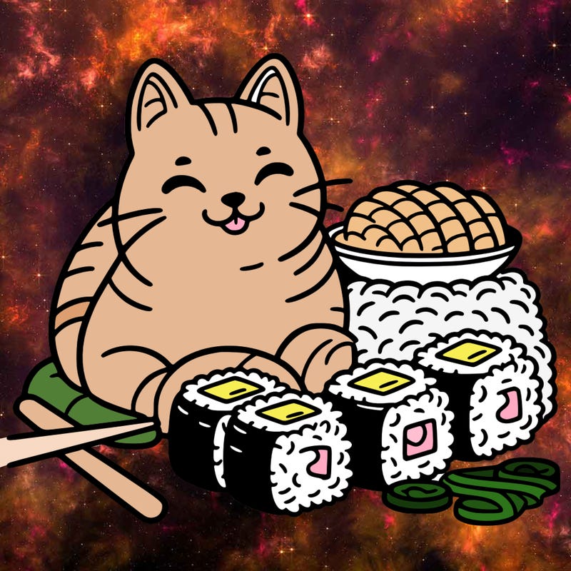 cat with sushi