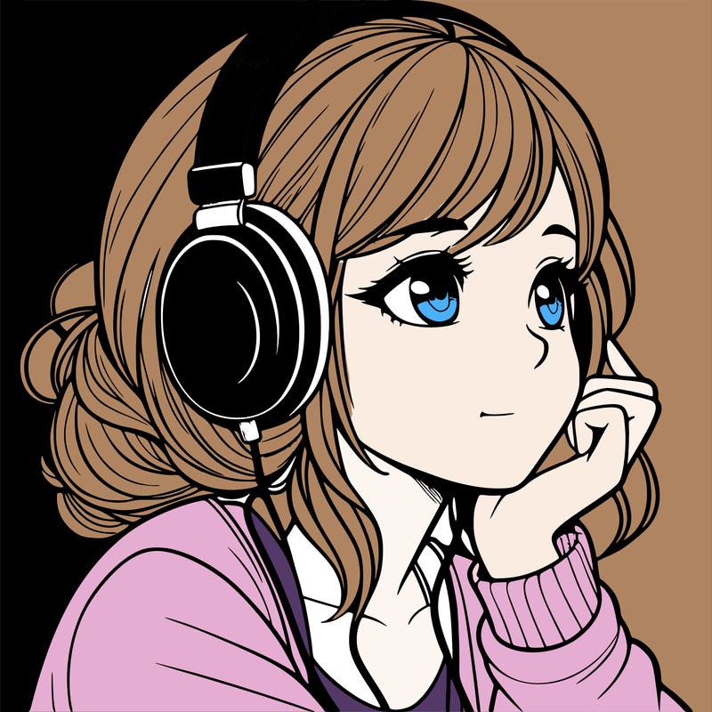 a realistic girl listening to music