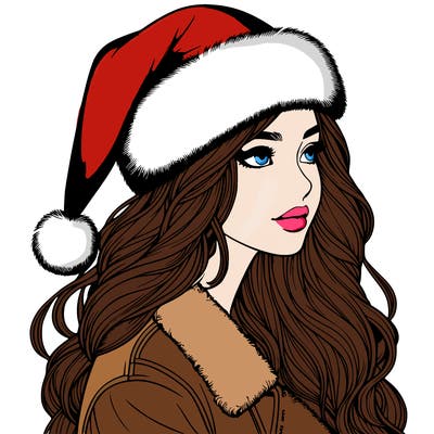 realistic girl in santa hat